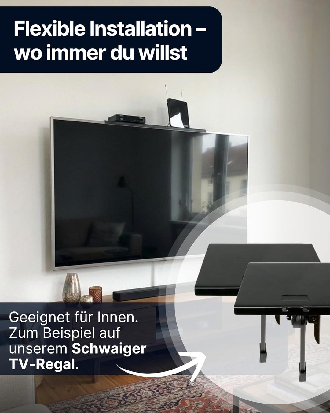 SCHWAIGER 720372 DVB-T2 Zimmerantenne aktiv mit Verstärker DAB+ DVB-T Antenne Fernsehen LTE-Sperrfil