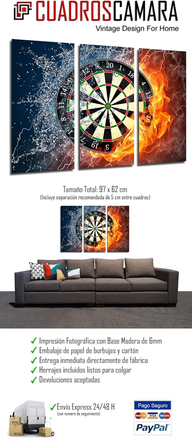 Wandbild - Spiele, Darts Diana, Spielzimmer, 97 x 62 cm, Holzdruck - XXL Format - Kunstdruck, ref.26
