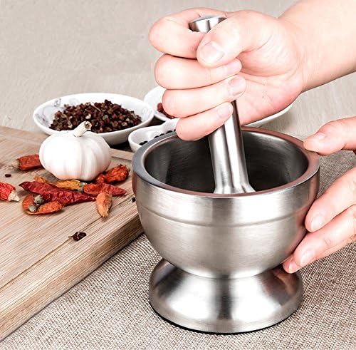 Bekith Mörser und Stössel Sets 18/8 Gebürsteter Edelstahl Gewürzmühle Pille Crusher Molcajete Kräute