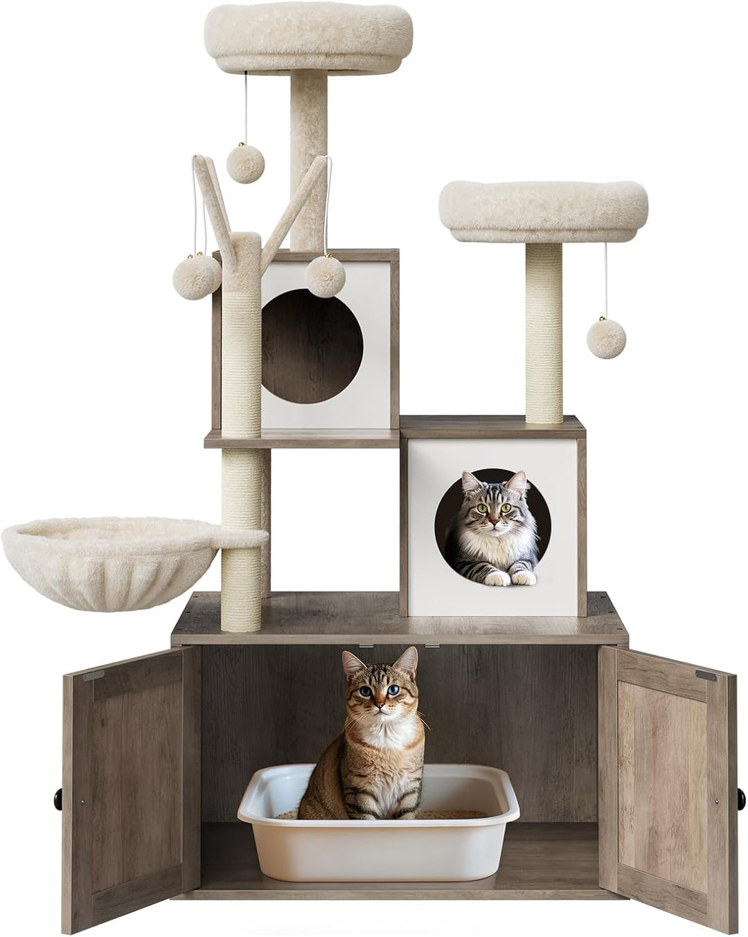 Kratzbaum Gross Mit Katzentoilettengehäuse, Versteckte Katzentoilette Mit Sisal-Kratzbaum Und Weiche