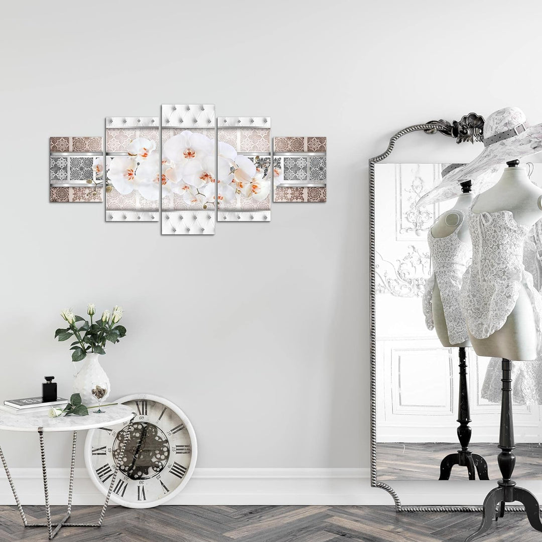 Runa Art Wandbilder Blumen Orchidee 5 Teilig Bild auf Vlies Leinwand Deko Wohnzimmer Abstrakt Beige