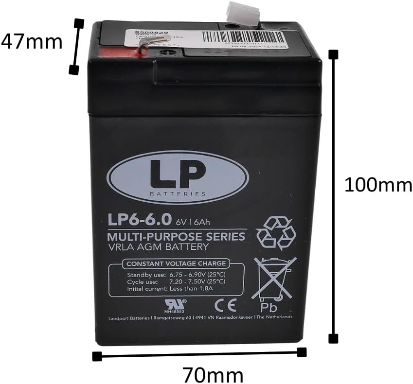 LP BATTERIES NSA LP6-6 T1 6V 6AH AGM Akku Vlies Batterie VRLA Zyklenfest Wartungsfrei für Elektro Sp