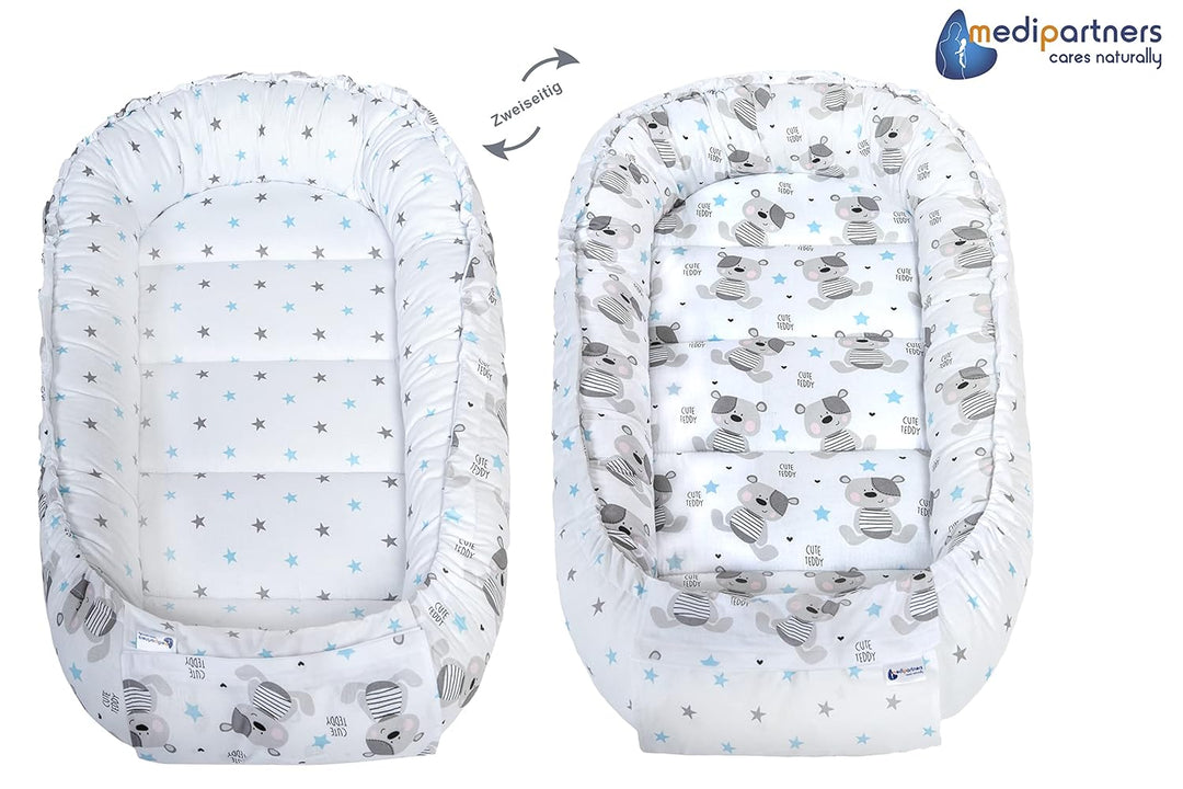 Medi Partners 5 teilig Babynestchen Set Babynest 90x50 herausnehmbarer Einsatz Bett Kuschelnest Krab