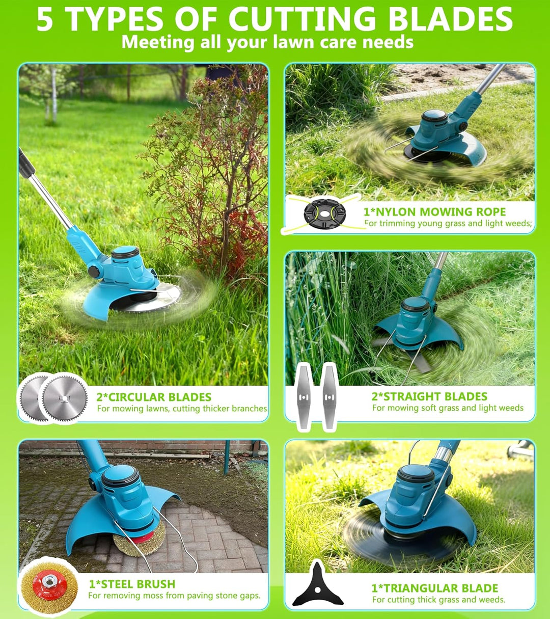 TOPALL Rasentrimmer mit Akku,Freischneider Akku mit 2X4.0Ah,Upgrade Rasentrimmer mit Bürstenloser Mo