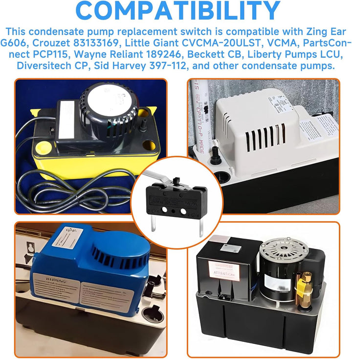 Kondensatpumpen-Ersatzschalter, Black, Mechanisch, Druckknopf, Auf-Auf-An, 2 Count