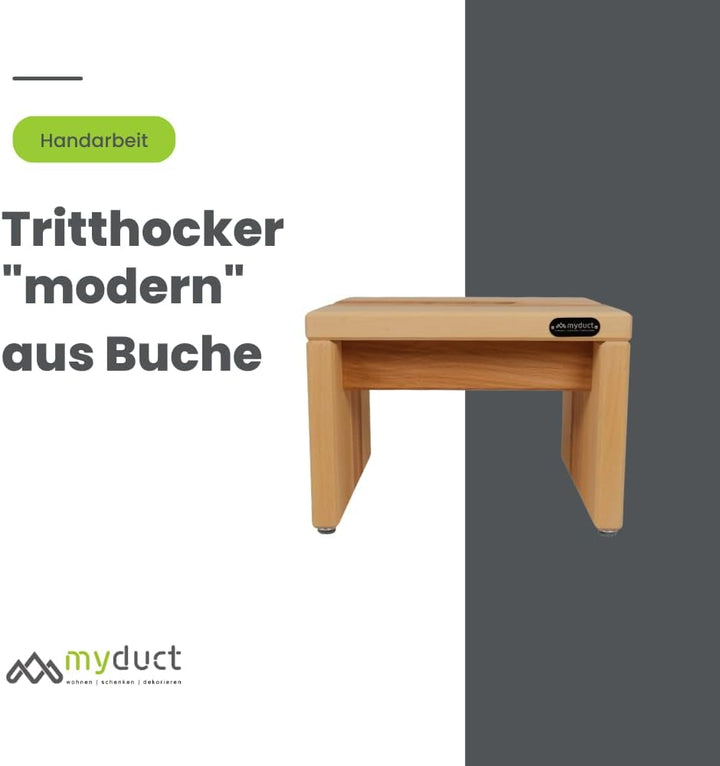 myduct - moderner Tritthocker, Hocker, Schemel, Fussbank, Holzhocker aus Massivholz mit Griffmulde