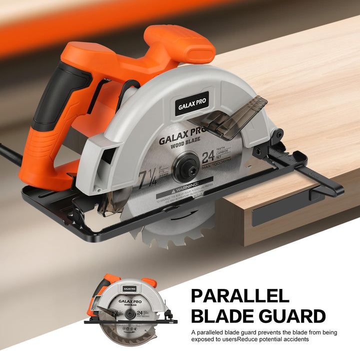 GALAX PRO Kreissäge, 1400W Maximale 6000RPM, Einstellbare Schnitttiefe und -winkel: 62 mm (90°) - 48