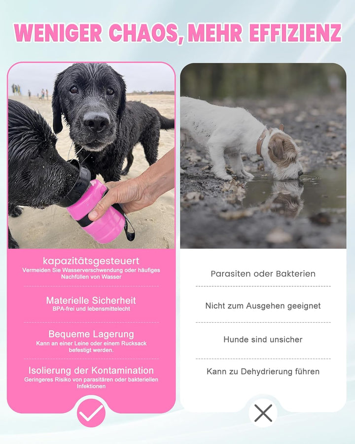 lesotc 520ml Hundetrinkflasche für unterwegs, Faltbare Hund Auslaufsicher Wasserflasche, Hunde Wasse