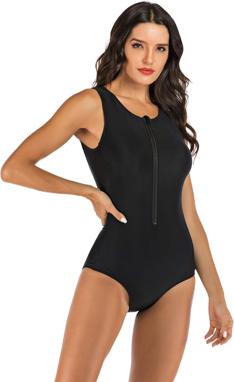 Beachkini One-Piece Swimsuit for Women Long-Sleeved Swimwear with Front Zip Triangle Swimsuit XXL 27