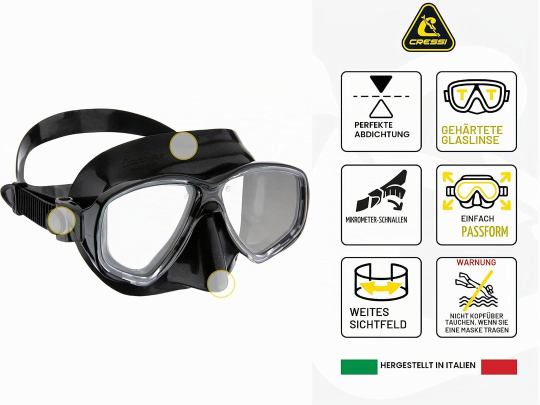 Cressi Tauchmaske Marea Einheitsgrösse Schwarz/Schwarz, Einheitsgrösse Schwarz/Schwarz