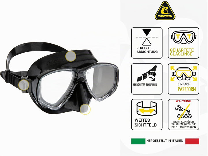 Cressi Tauchmaske Marea Einheitsgrösse Schwarz/Schwarz, Einheitsgrösse Schwarz/Schwarz