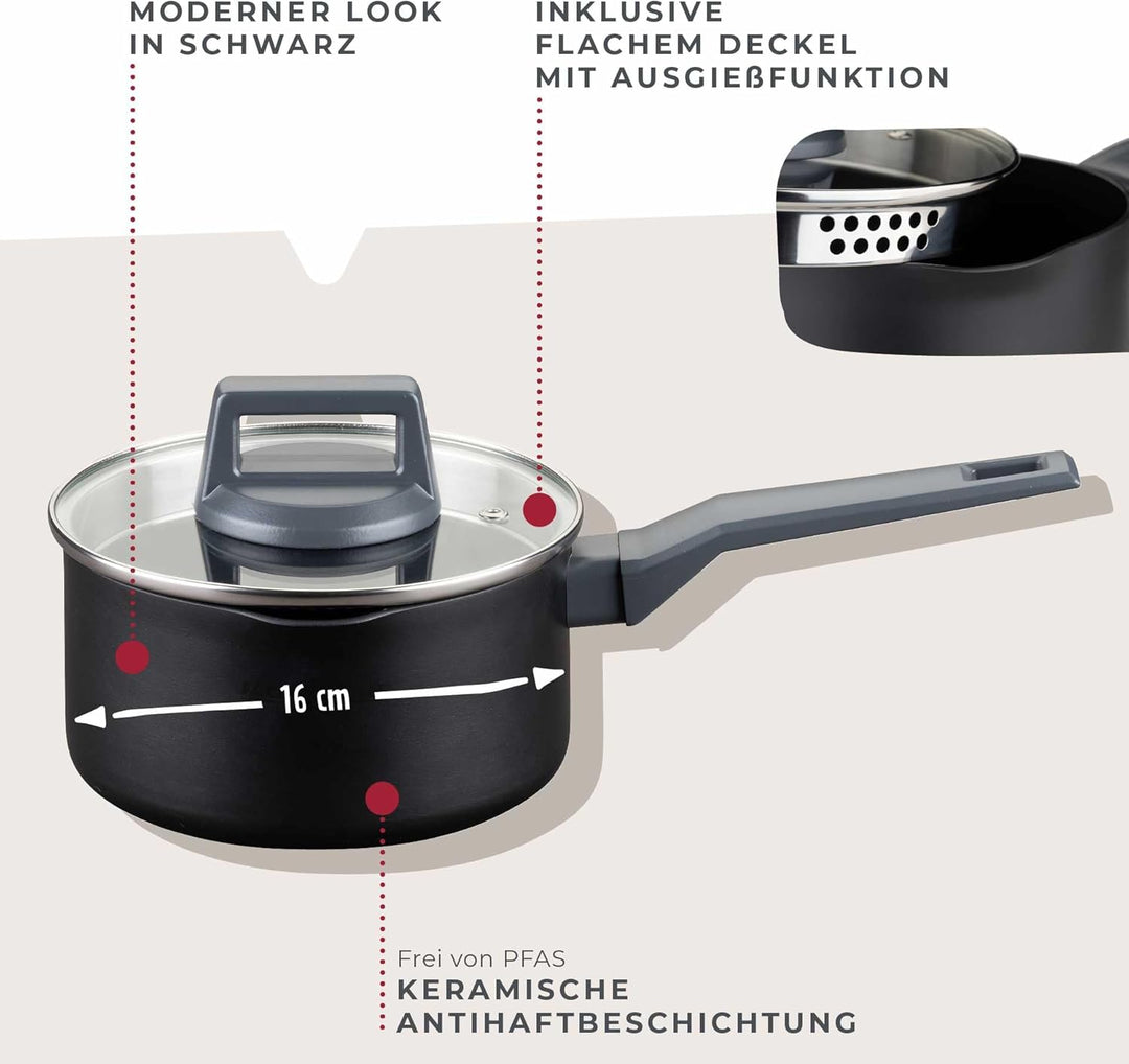 Fackelmann Kochtopf 16cm mit Stiel Statement – Topf mit keramischer Beschichtung – Recyceltes Alumin