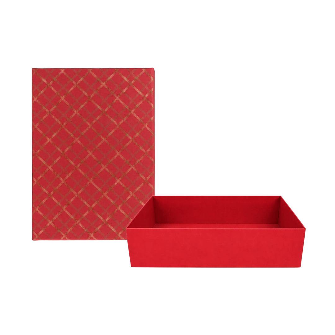 Emartbuy Handgefertigte Geschenkbox aus Baumwollpapier, kariert, rot, 38 x 27 x 10 cm (15 x 10,6 x 3