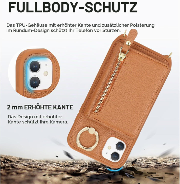 ELTEKER Handyhülle für iPhone 11 Hülle mit Band Kartenfach Ringhalterung Geldbörse,Leder Klapphülle