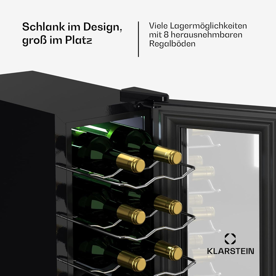 Klarstein Weinkühlschrank,1 Zone Getränkekühlschrank mit Glastür, Leiser Indoor/Outdoor Kühlschrank,