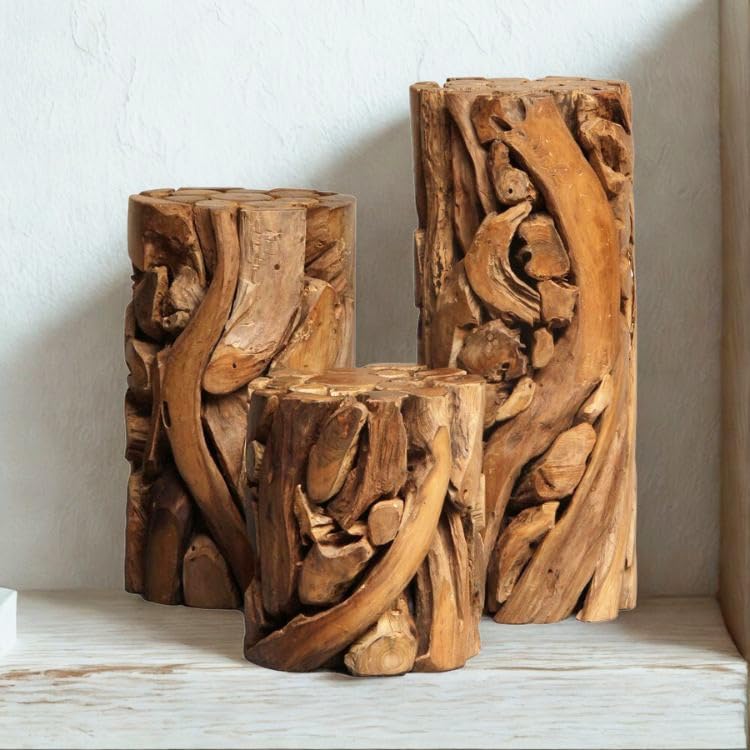 Möbel Bressmer XILON Holzsäule Podest Teakholz massiv Ø 35 cm x Höhe 80 cm aus nachhaltigem Holz aus