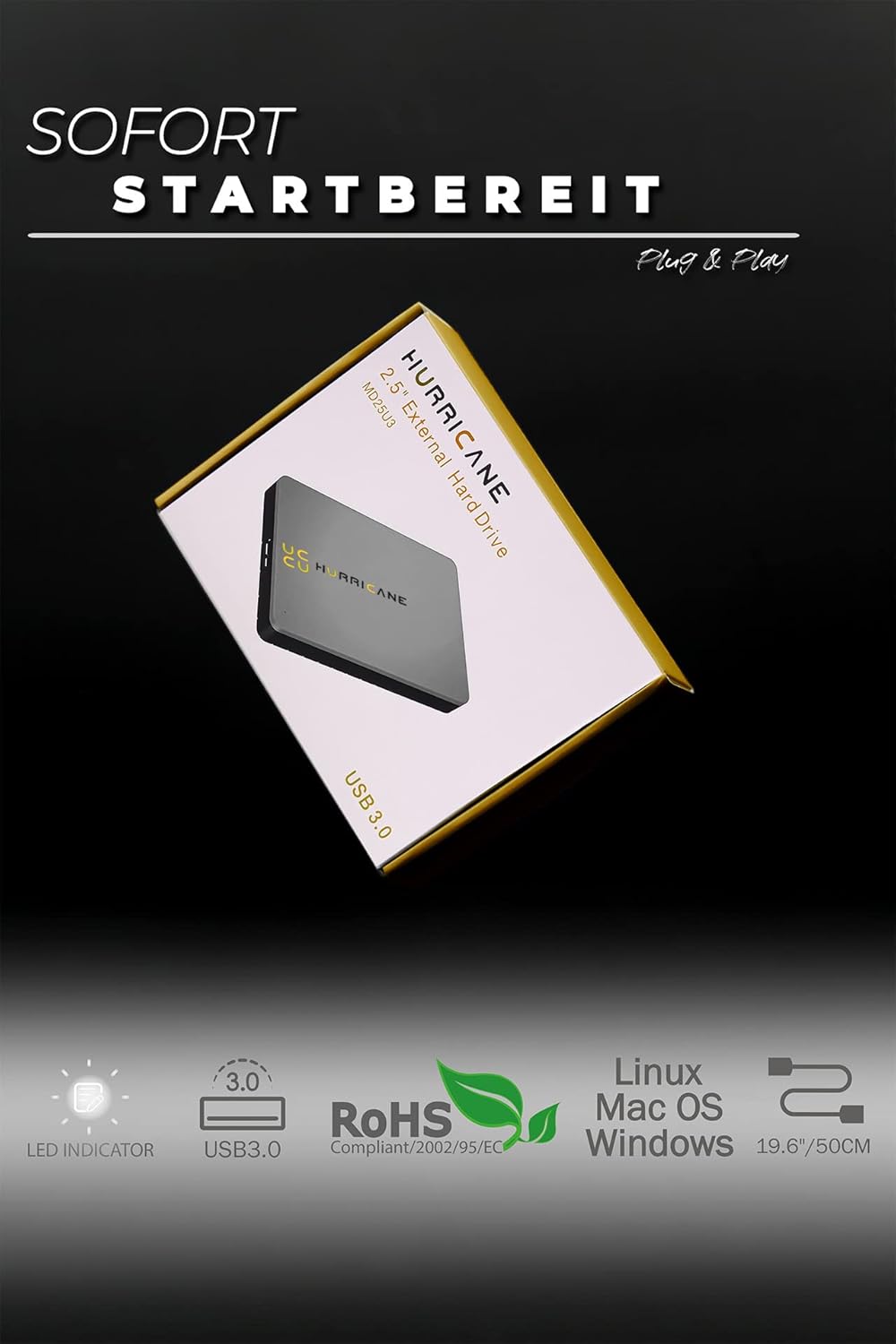 HURRICANE MD25U3 Externe Festplatte 1TB 2,5" USB 3.0 tragbare Speicherplatte für Fotos TV PC Laptop