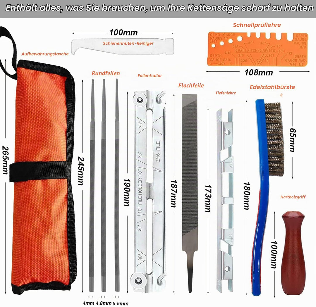 Kettensägen Schärffeilen Kit 11pcs Universal Kettensägen Feilensatz Sägeketten Feilen Set zum Schärf