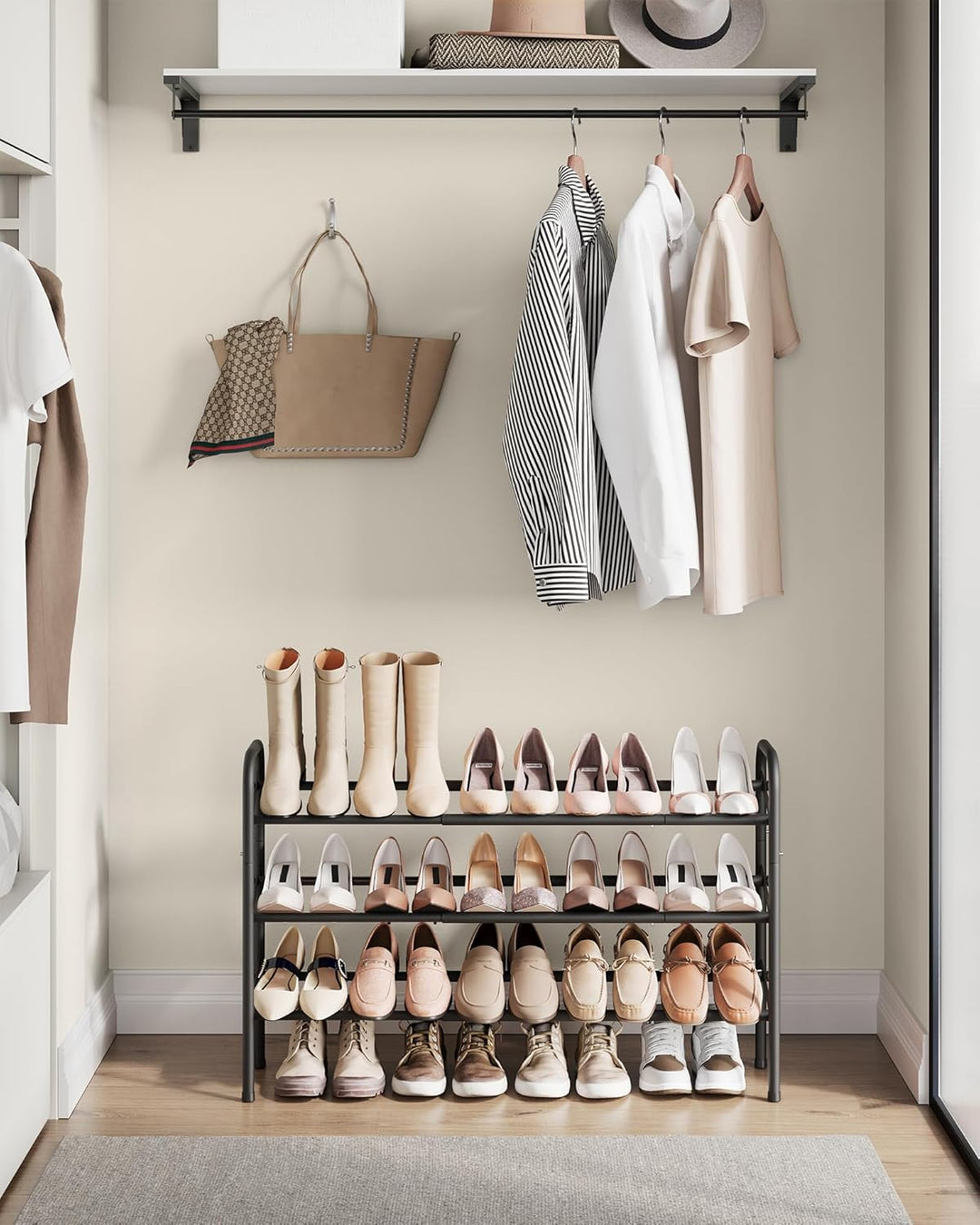 SONGMICS Schuhregal, Schuhständer, 3 Ebenen, Metallregal, verstellbar, Schuhe,Standregal, für Flur,