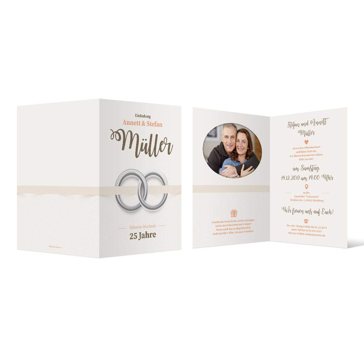 Kartenmachen.de 10 x Silberne Hochzeit Hochzeitseinladungen Silberhochzeit individuell Einladungskar