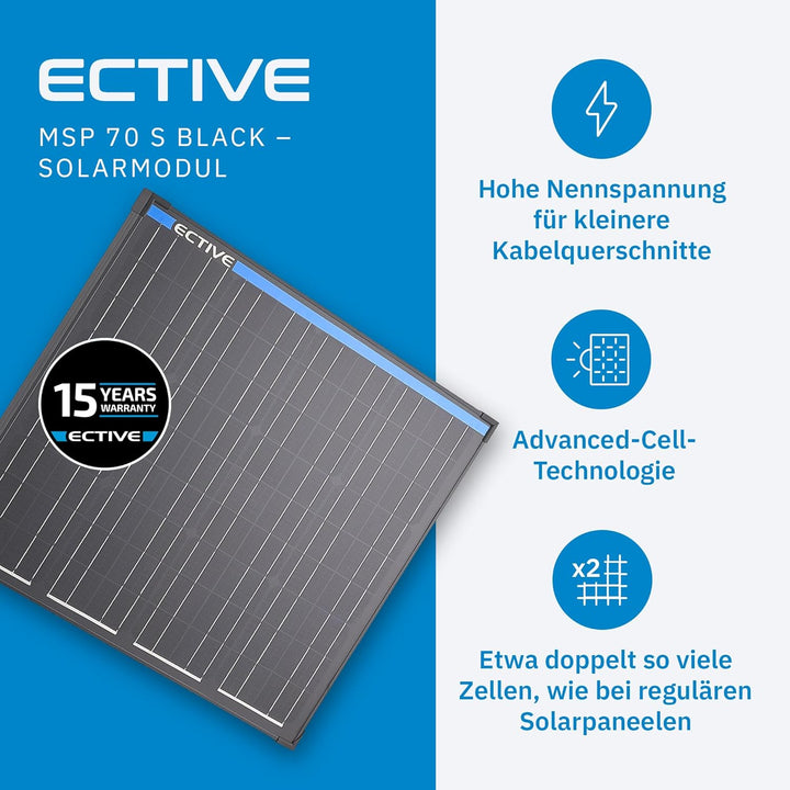 ECTIVE - Solarpanel starr MSP 70s Black 70W 1,94A 72 Siliziumzellen für 12V-24V Batterieladeregler -