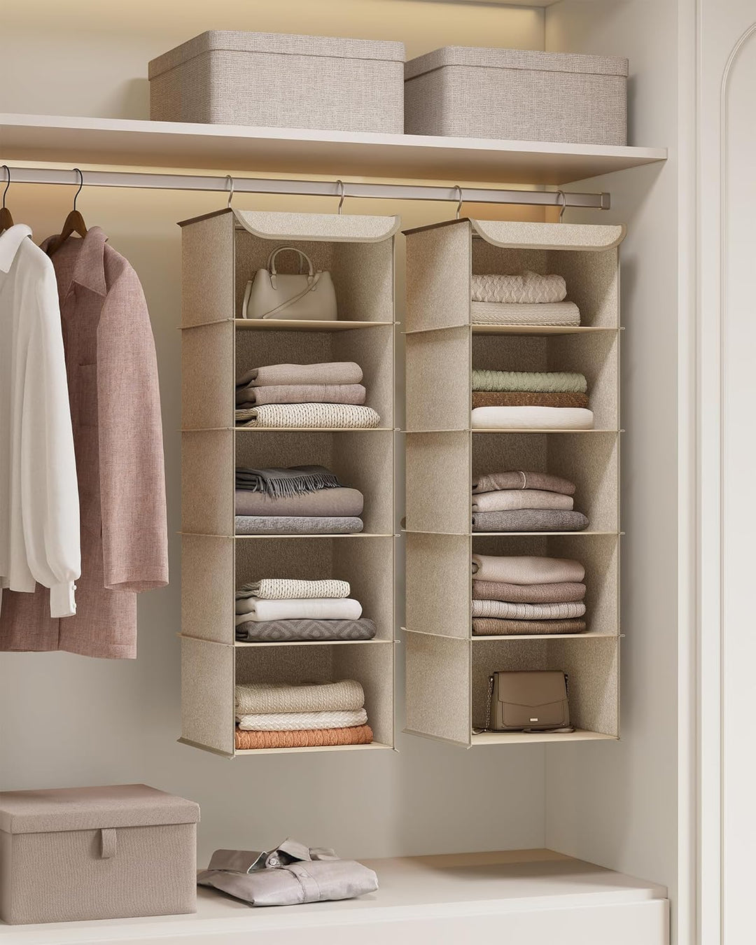 SONGMICS Hängeorganizer, 2er Set, Schrank-Organizer, Hängeregal, Hängeaufbewahrung, faltbar und plat