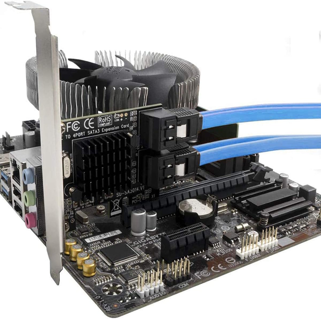 Ziyituod SATA Karte, PCIE 3.0, 4 Ports mit 4 SATA-Kabeln, SATA-Controller-Erweiterungskarte mit Low-