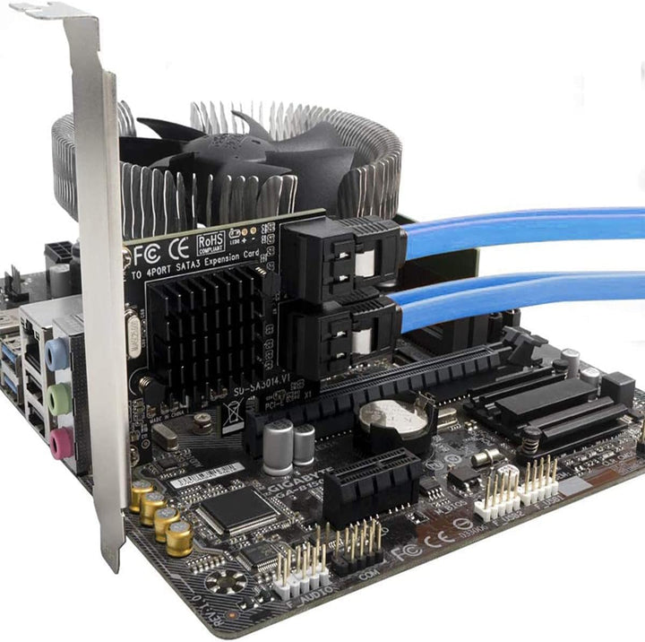 Ziyituod SATA Karte, PCIE 3.0, 4 Ports mit 4 SATA-Kabeln, SATA-Controller-Erweiterungskarte mit Low-