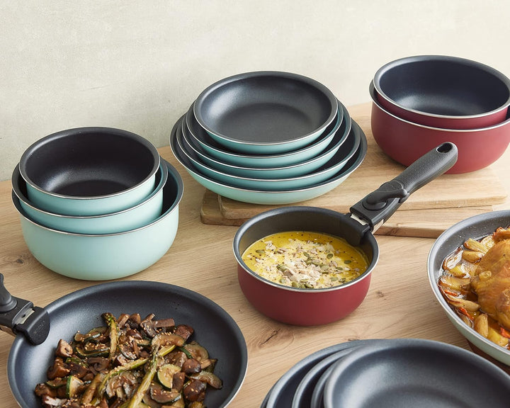 BERGNER Click&amp;Cook Red Edition | Topfset 3- teilig 16, 18 und 20 cm + Abnehmbarer Griff | Gepresstes