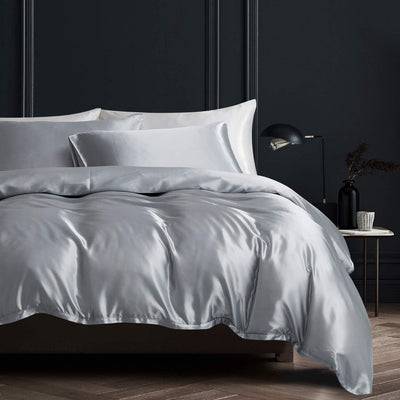 Boqingzhu Satin Bettwäsche 155x220cm Grau Uni Glatt Glänzend Glanzsatin Bettwäsche Set Bettbezug mit