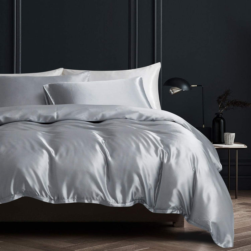Boqingzhu Satin Bettwäsche 155x220cm Grau Uni Glatt Glänzend Glanzsatin Bettwäsche Set Bettbezug mit