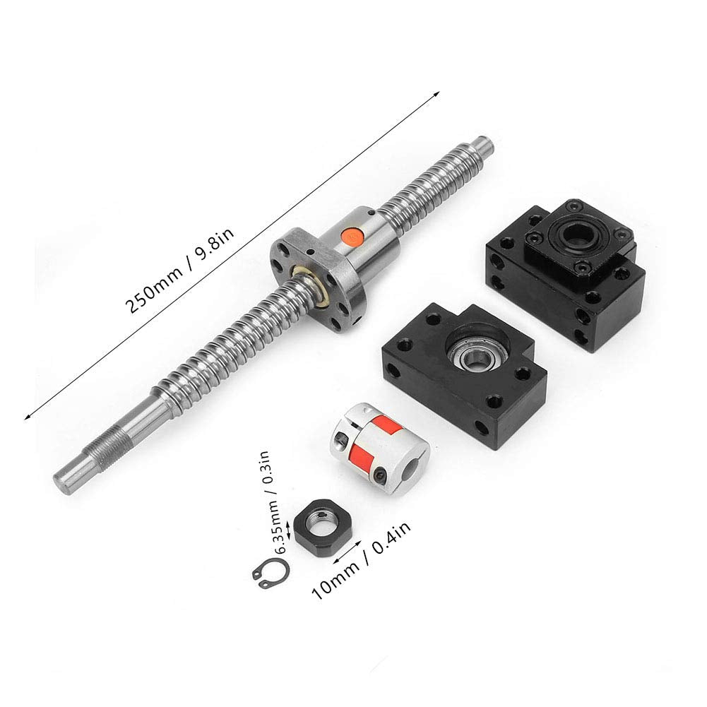 SFU1605 Kugelumlaufspindelsatz 250 mm Edelstahl-Kugelumlaufspindel & Mutter & BKBF12-Halterung & 6,3