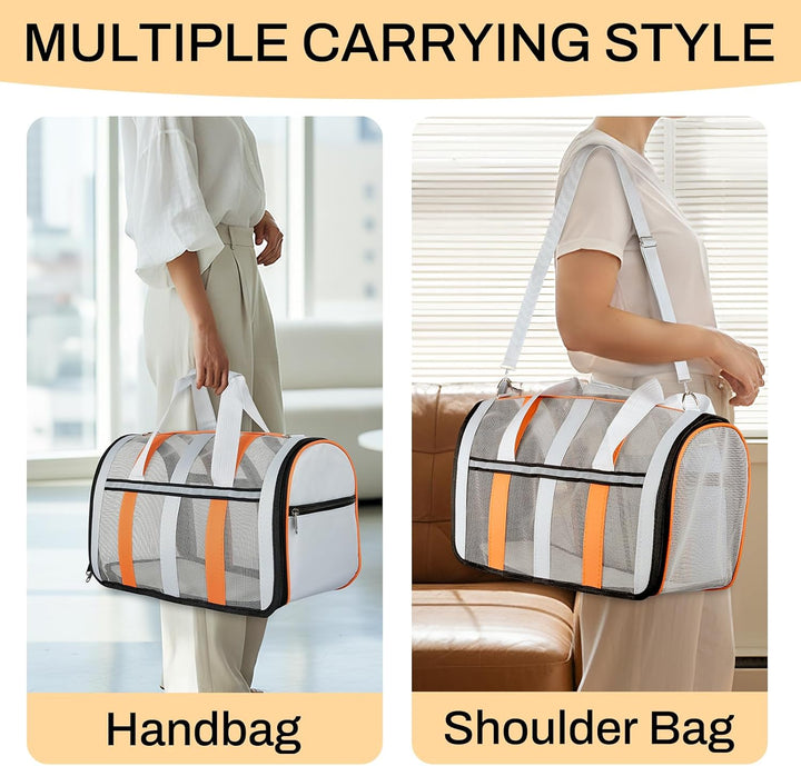 Flugtauglicher Haustierträger,atmungsaktives Mesh-Hund-Katzen-Reisetasche mit Reflektoren,tragbare H