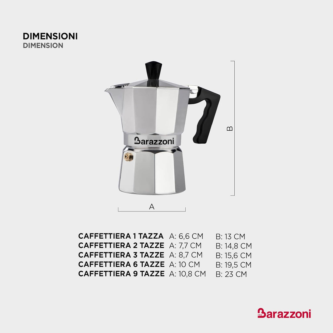 Barazzoni La Coffee Espressokocher aus Aluminium mit 9 Tassen. Zertifiziert von der italienischen Ac