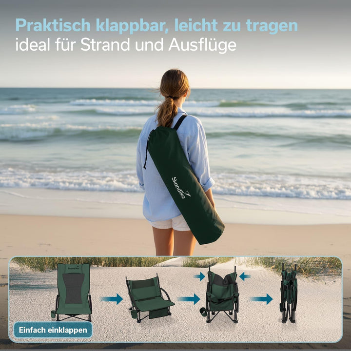 Skandika Strand Klappstuhl Beach | Bequemer Strandstuhl mit atmungsaktivem Mesh, Getränkehalter, nie