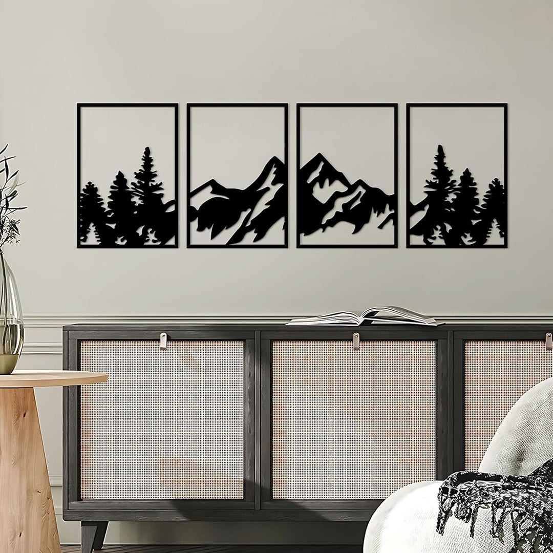 ESTART 4 Stück Metall-Berg-Wandkunst, grosse Berge Wanddekoration, Bergwald, dekoratives Gemälde, ge