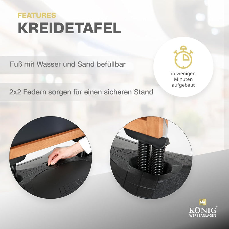 Dreifke Kreidetafel Holz Keitum Wind Line | beidseitig beschreibbar | stabiler Fuss | 2x2 Federn für
