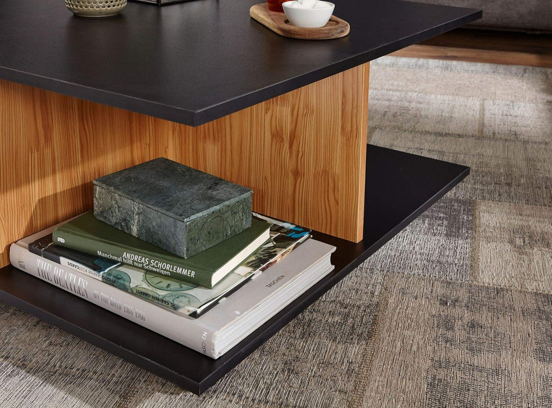 KADIMA DESIGN Couchtisch RAPIDO: 70x70x36,5 cm, 2 Schubladen, Rollen, Melaminharzbeschichtung, Weiss