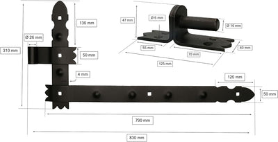 KOTARBAU® Winkelband 800 x 50 mm Set 4x Kloben + 4x Winkelscharnier für Tore Pforten Dekorativ, 800