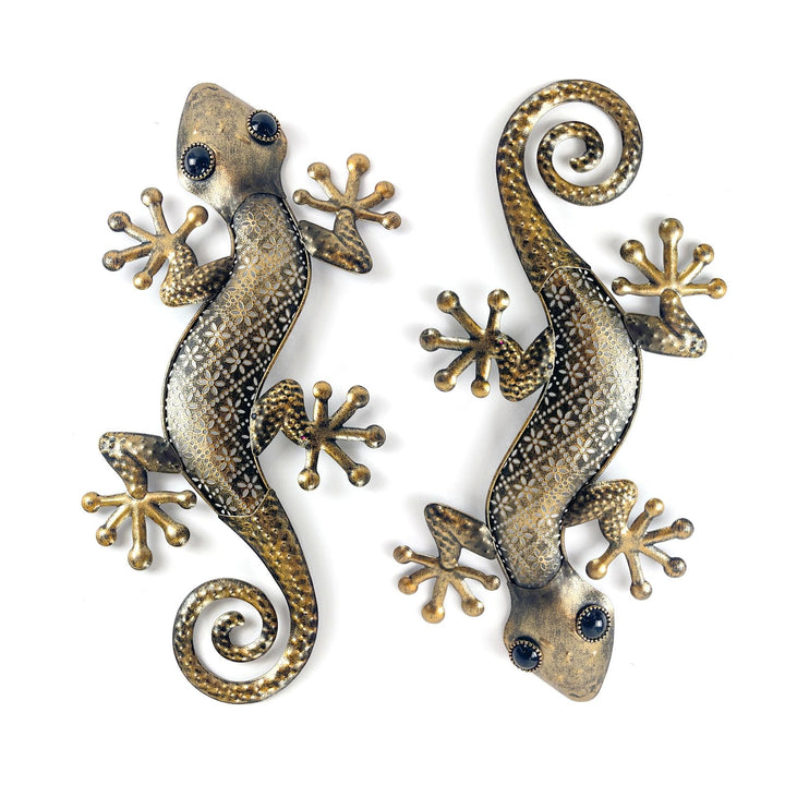 Liffy Metall Gecko Wanddekoration (goldene Eidechse), goldene Eidechse
