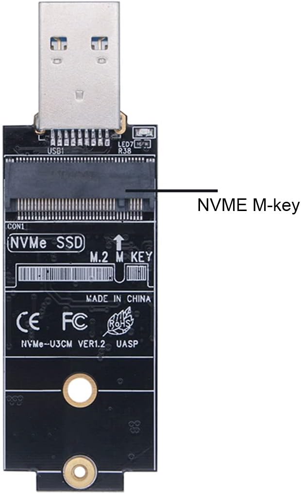 NFHK USB 3.1 Gen2 10Gbps to NVME PCI-E M-Key Solid State Drive External Enclosure 2230/2242mm Black