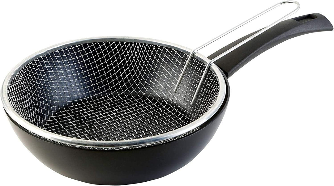 WECOOK! Ecogreen Fritier Bratpfanne mit Korb 20 cm, Antihaftbeschichtung XYLAN Plus Ökologisch PFOA-