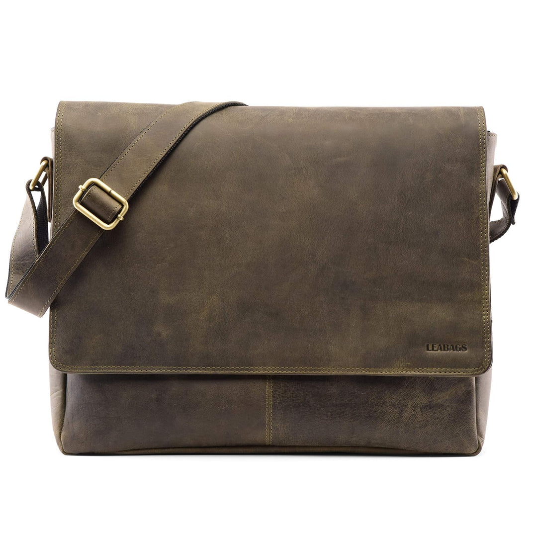 LEABAGS Leder Umhängetasche Herren & Damen I Messenger Bag mit Schultergurt I Echtleder Laptoptasche