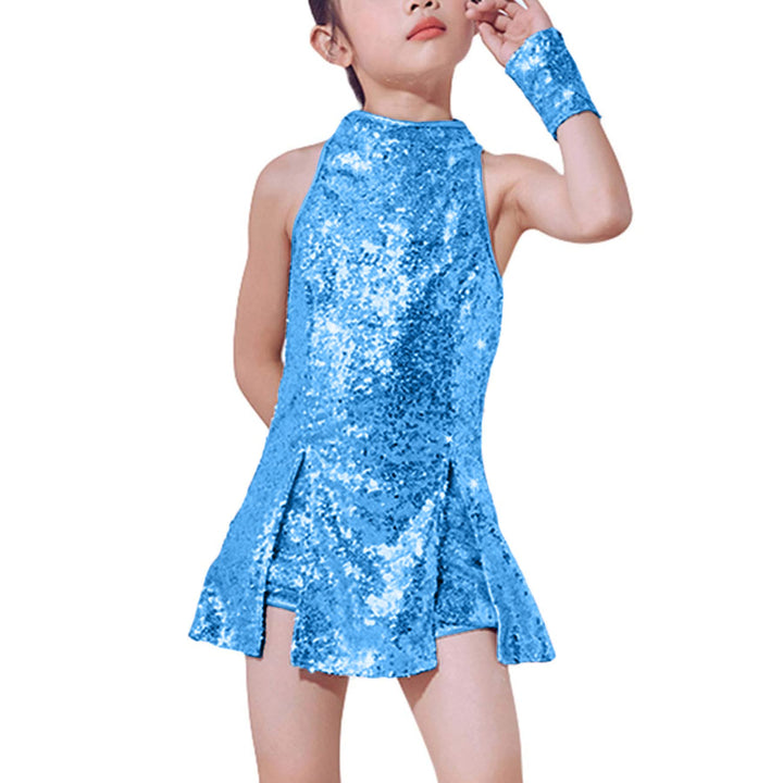 LOLANTA Mädchen Pailletten-Kostüm Hip Hop Dancewear Funkelndes Tanzkleid Gesetzt 6-7 Jahre Hellblau,