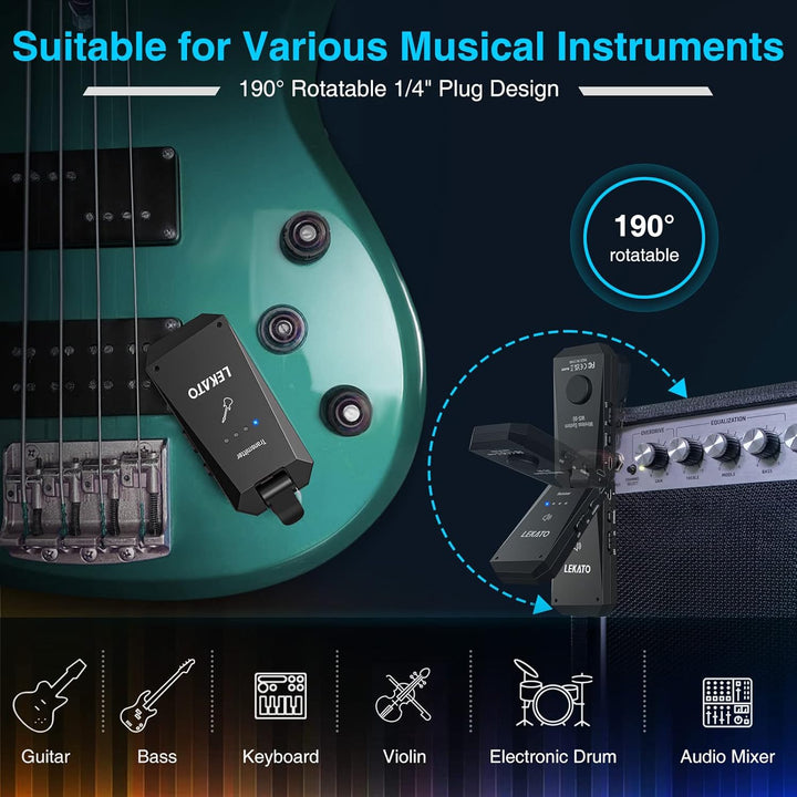 LEKATO WS-90 Kabelloses Gitarrensystem 5,8 GHz Gitarren-Funksender-Empfänger Kabelloses Gitarrenkabe