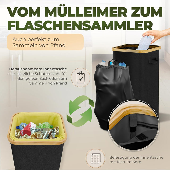 Gelber Sack Ständer stabil inkl. waschbare Innentasche - Gelber Sack Behälter 80L mit Deckel und Rei