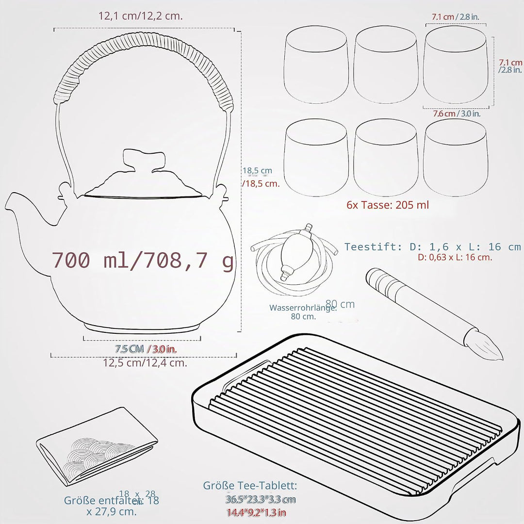 TEANAGOO Komplettes japanisches Teeset mit Tablett, Charcoal Grey, Teekanne Set，China Tea Set, 1 Tee