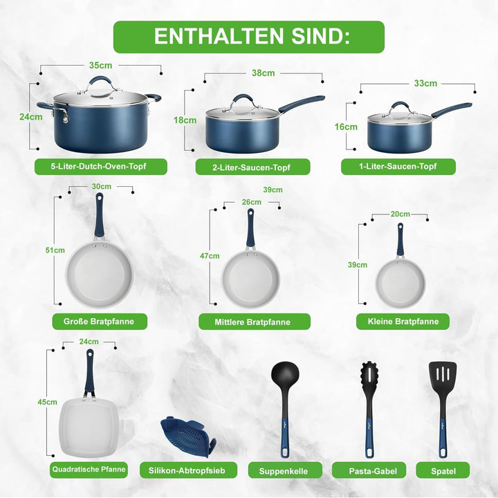NutriChef Pfannenset & Topfset Induktion 14-teilig, PFOA/PFOS-frei, Antihaftbeschichtet, Kochtopf Se