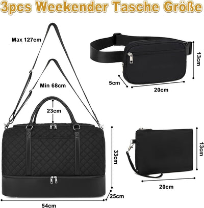 LOIDOU Gross Reisetasche Weekender Bag mit Schuhfach Handgepäck Tasche für Flugzeug Sporttasche Dame