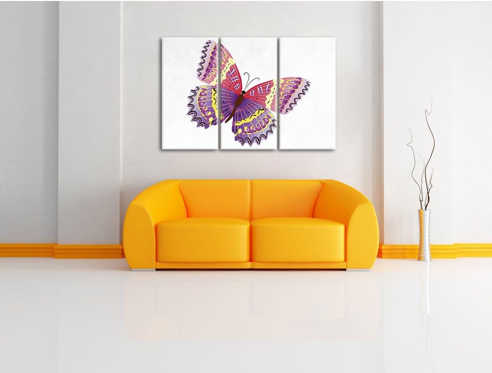 Pixxprint Hübscher Pinker Schmetterling weiss 3-Teiler Leinwandbild 120x80 Bild auf Leinwand